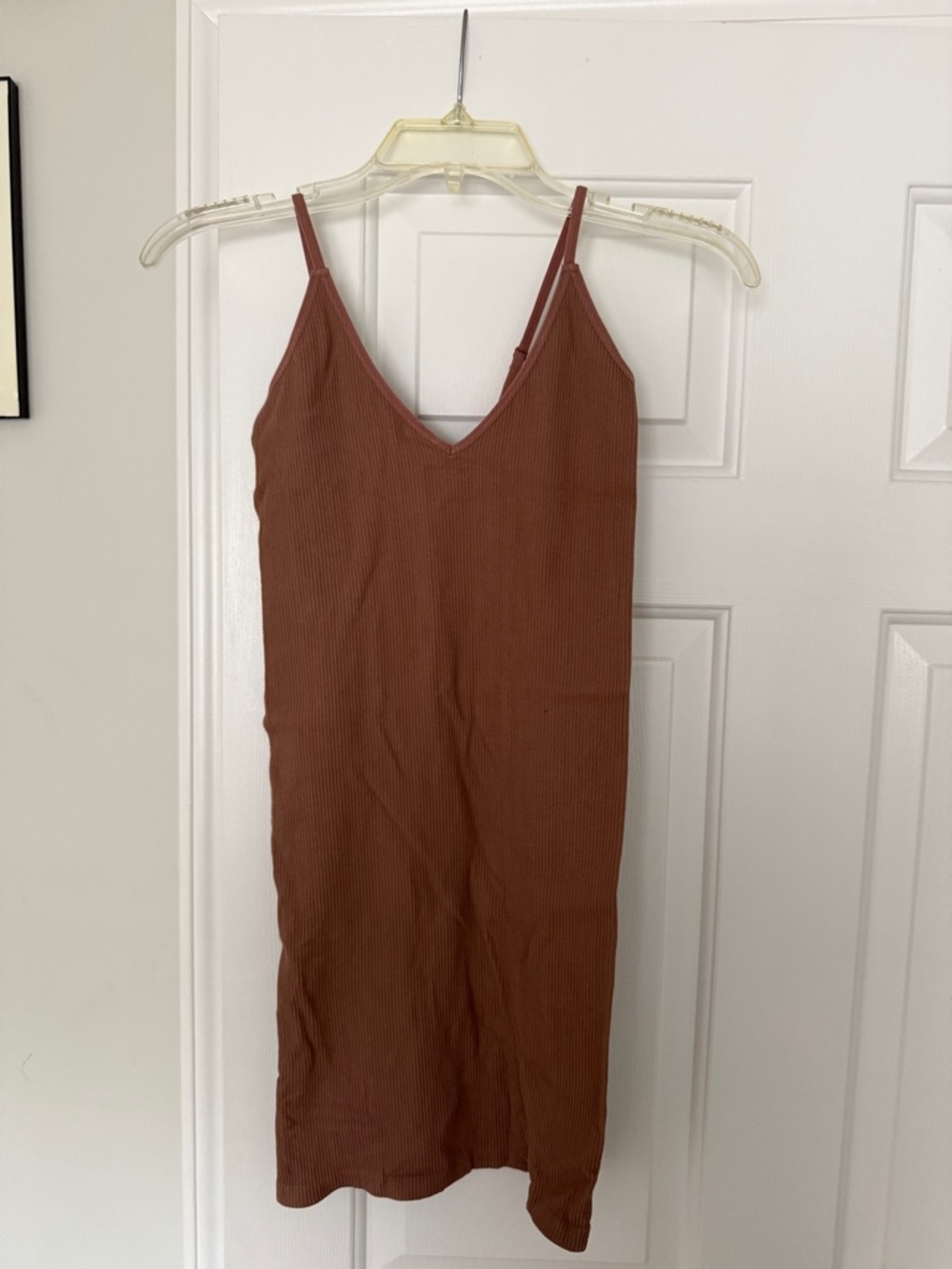 Garage Mauve/Nude Ribbed V-Neck Bodycon dress